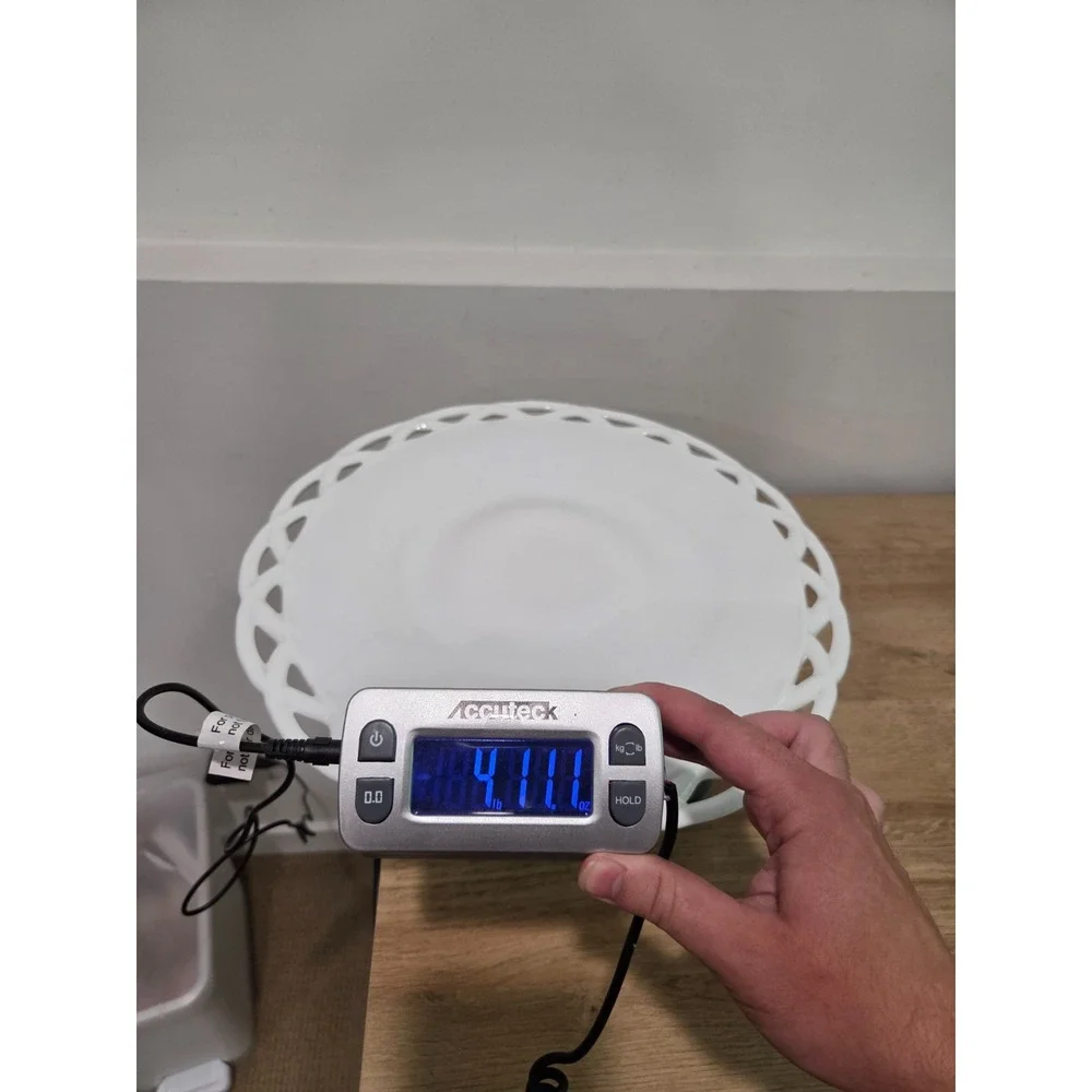 Vintage Colony White Milk Glass Cake Stand Lace Edge 14''